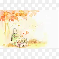 手绘秋天风景背景素材