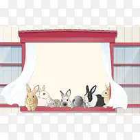 简约手绘窗台兔子背景