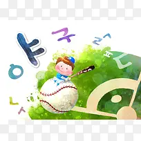 棒球童趣卡通海报背景素材