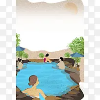 卡通手绘冬季养生温泉广告背景图