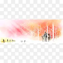 卡通手绘房子树木背景