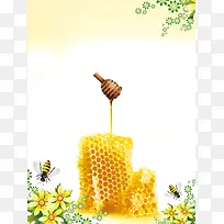 黄色蜂巢蜂蜜蜜蜂花朵采蜜背景素材