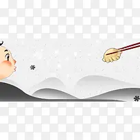 卡通吃饺子冬至灰色手绘banner
