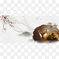 中国茶文化中国风桃花底纹背景