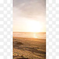 海边沙滩黄昏夕阳背景H5背景素材