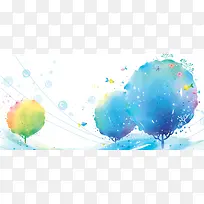 卡通水彩清新背景banner