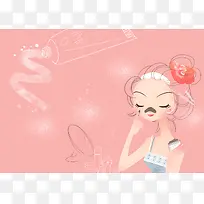 唯美手绘女孩鼻膜海报背景模板