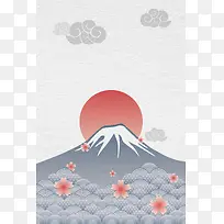 水墨风富士山灰色海报背景素材