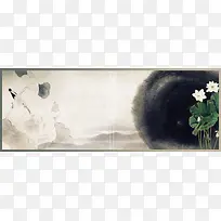 中国风淡雅水墨荷花画展背景素材