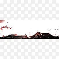 中国风古建筑白色渐变平面banner