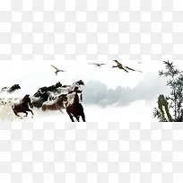 中国风山水花鸟电商淘宝背景