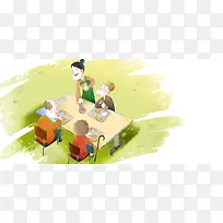 卡通人物男士女士 餐厅吃饭椅子海报banner