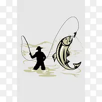 卡通手绘钓鱼鱼竿