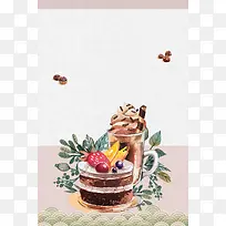 手绘手工定制蛋糕店促销海报背景模板