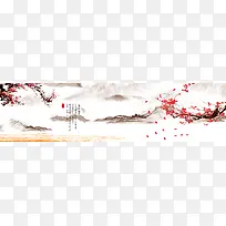 中国风复古桃花水墨海报