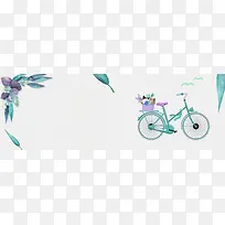 蓝色文艺树叶国庆节出游季电商banner