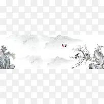 彩色水黑中式悬崖梅花淘宝海报banner