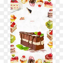 清新手绘蛋糕宣传海报背景psd