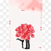 七夕浪漫情人节爱心气球粉色背景