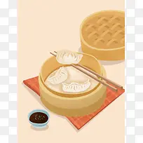 美食暖色清新饺子插画