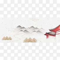中国风徽式建筑手绘海报背景