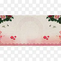 中式复古欢庆中国年牡丹花灯笼悬挂背景素材
