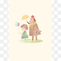 简约儿童节手绘插画海报背景素材
