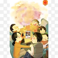 2018卡通手绘风格春运海报