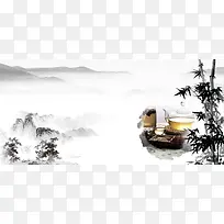 中国风水墨竹船海报