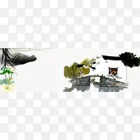 古镇游水墨风banner海报背景