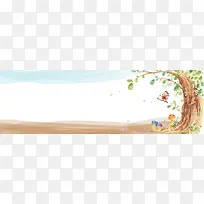 童趣秋千女孩手绘插画背景