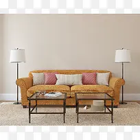 橙色沙发客厅海报背景素材