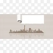 灰色建筑街景手绘淘宝背景banner