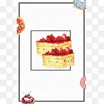 白色简约蛋糕饼干美食海报背景素材