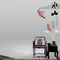 中国风服装家具主图背景