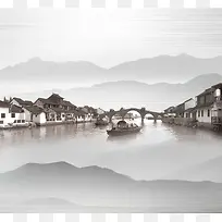 古风河边小镇广告背景