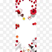 红色花瓣红酒情人节平面广告