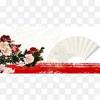 中国风牡丹花折扇背景