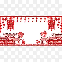 中国风中国红剪纸画背景