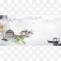 中国风水墨画形象文化宣传海报背景素材