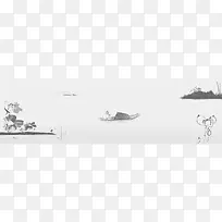 灰色中国古典水墨小船荷花Banner海报
