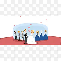 温馨婚礼卡通手绘红色banner背景