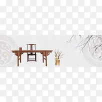 中国风桌椅复古底纹电商banner