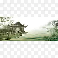 中国风水墨凉亭背景