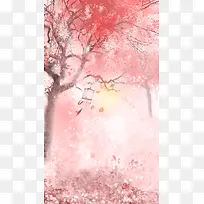 粉色浪漫中国风三生三世十里桃花背景素材