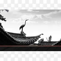 中国风屋檐海报背景图