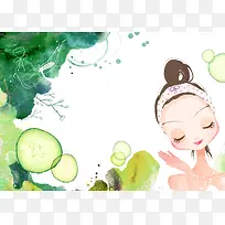 绿色美容人物黄瓜背景素材
