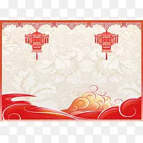 中式手绘云纹底纹灯笼元旦新年背景素材