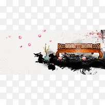 古典家装节花瓣灰色banner