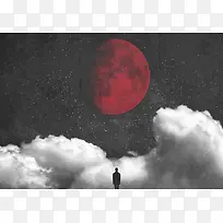 夜晚红色月亮背景
